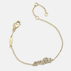 14K Gold Pavé Custom Nameplate Bracelet - 14K Gold. Pavé Cubic Zirconia Stones