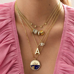 18K Gold Fire Reversible Pendant Necklace - Navy