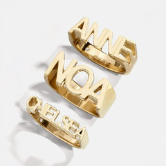 14K Gold Fineline Custom Nameplate Ring - Gold
