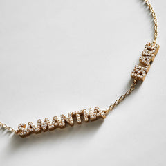 14K Gold/Pavé Custom Block Multi Name Bracelet - 2 Names
