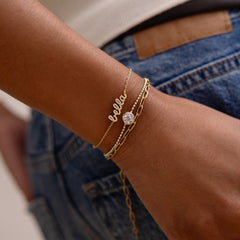 14K Gold Pavé Custom Nameplate Bracelet - 14K Gold. Pavé Cubic Zirconia Stones