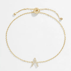 14K Gold & Diamond Initial Bracelet - Gold/Pavé
