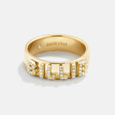 14K Gold Custom Block Ring - 14K Gold. Pavé Cubic Zirconia Stones