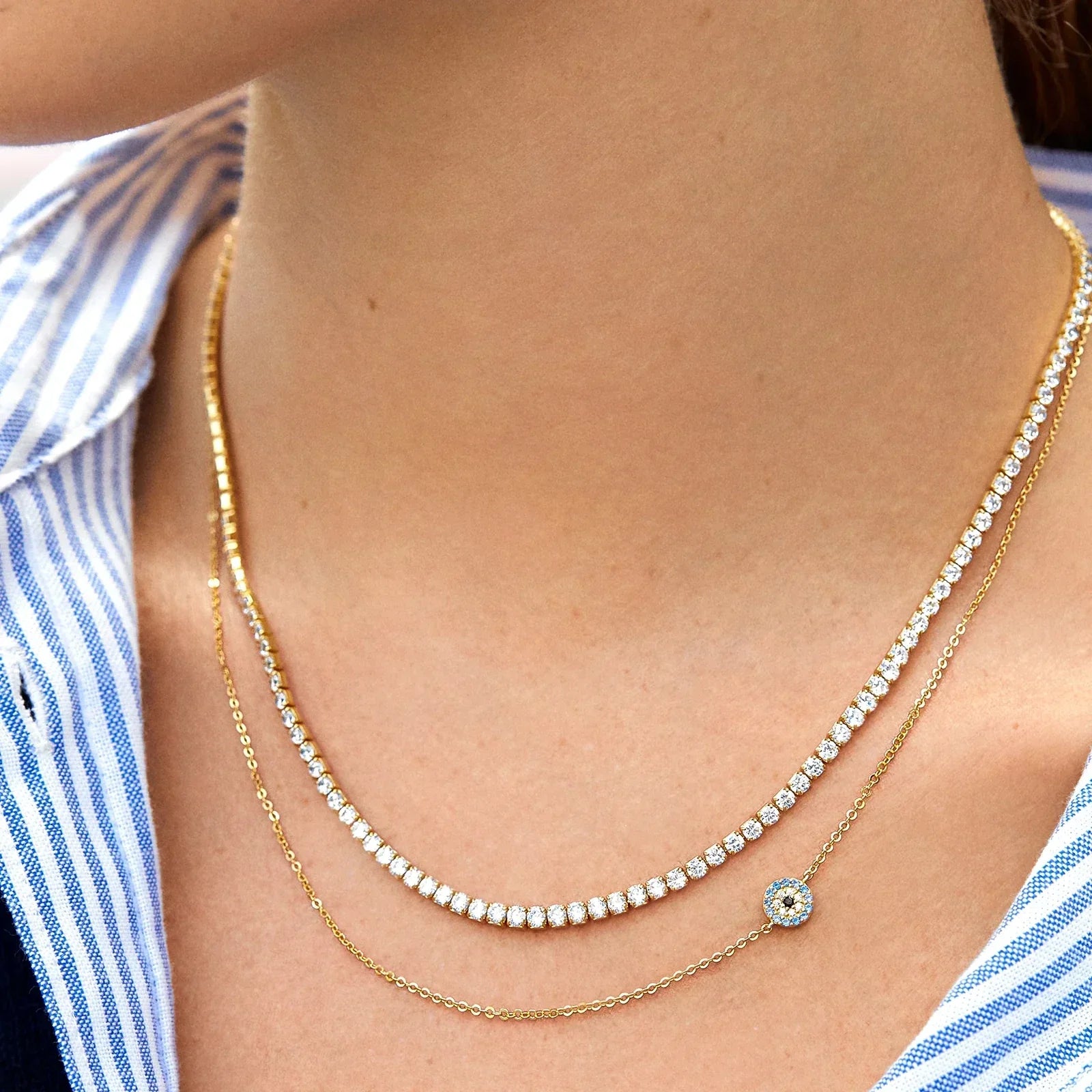 18K Gold Asymmetrical Evil Eye Necklace - Evil Eye