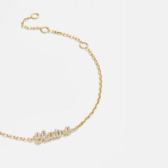 14K Gold Pavé Custom Nameplate Bracelet - 14K Gold. Pavé Cubic Zirconia Stones