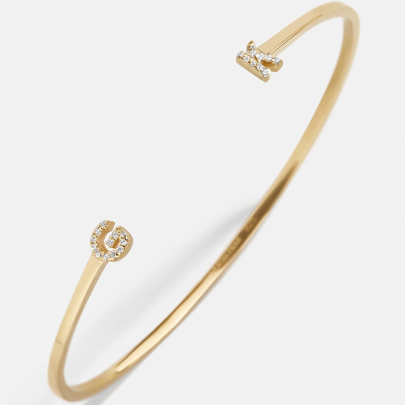 14K Gold Double Initial Custom Cuff Bracelet - Gold/Pavé