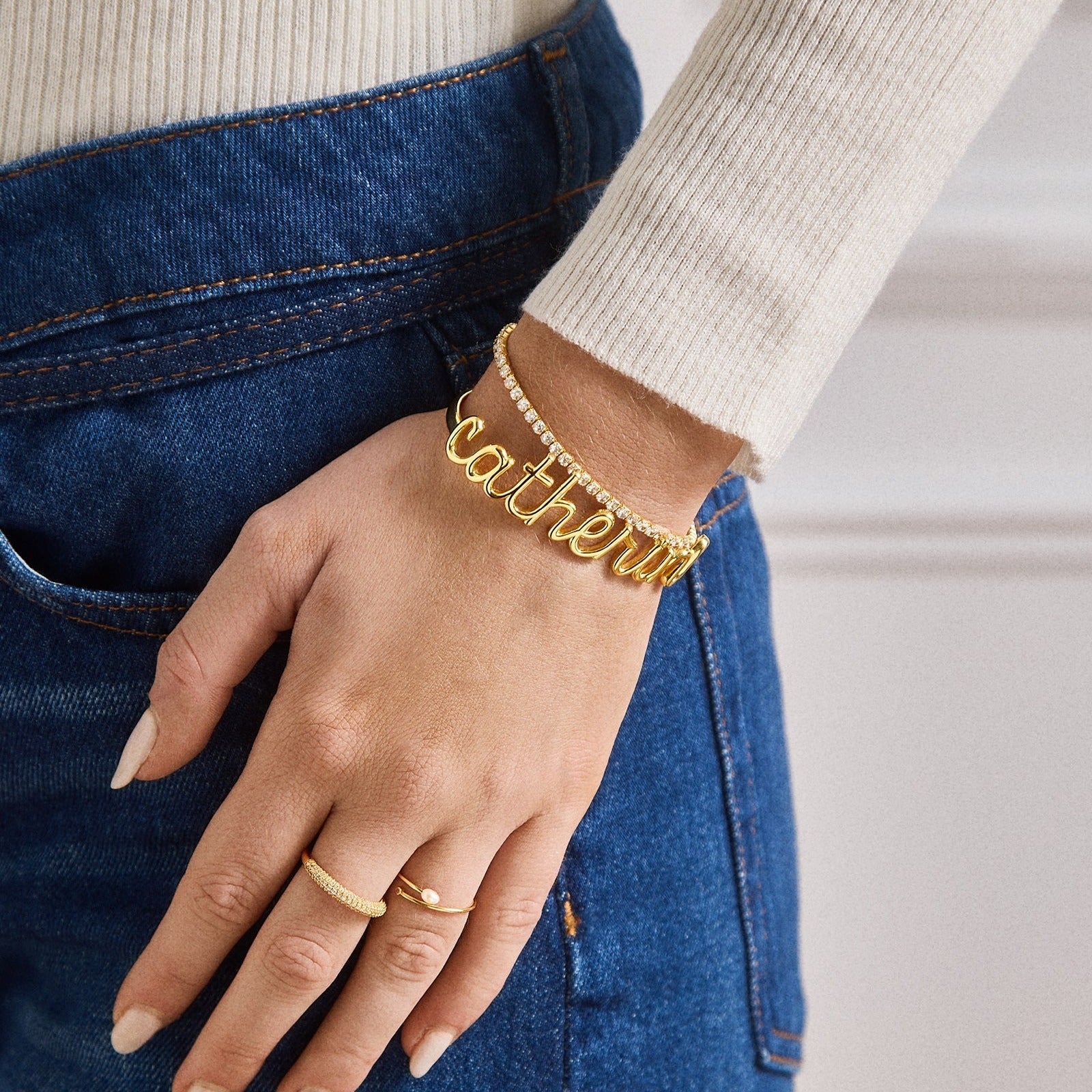14K Gold Custom Nameplate Cuff Bracelet - 14K Gold