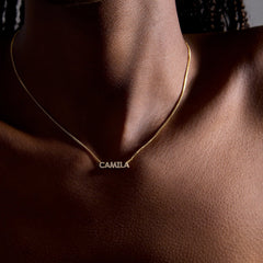 14K Gold Custom Nameplate Necklace - Mini Block