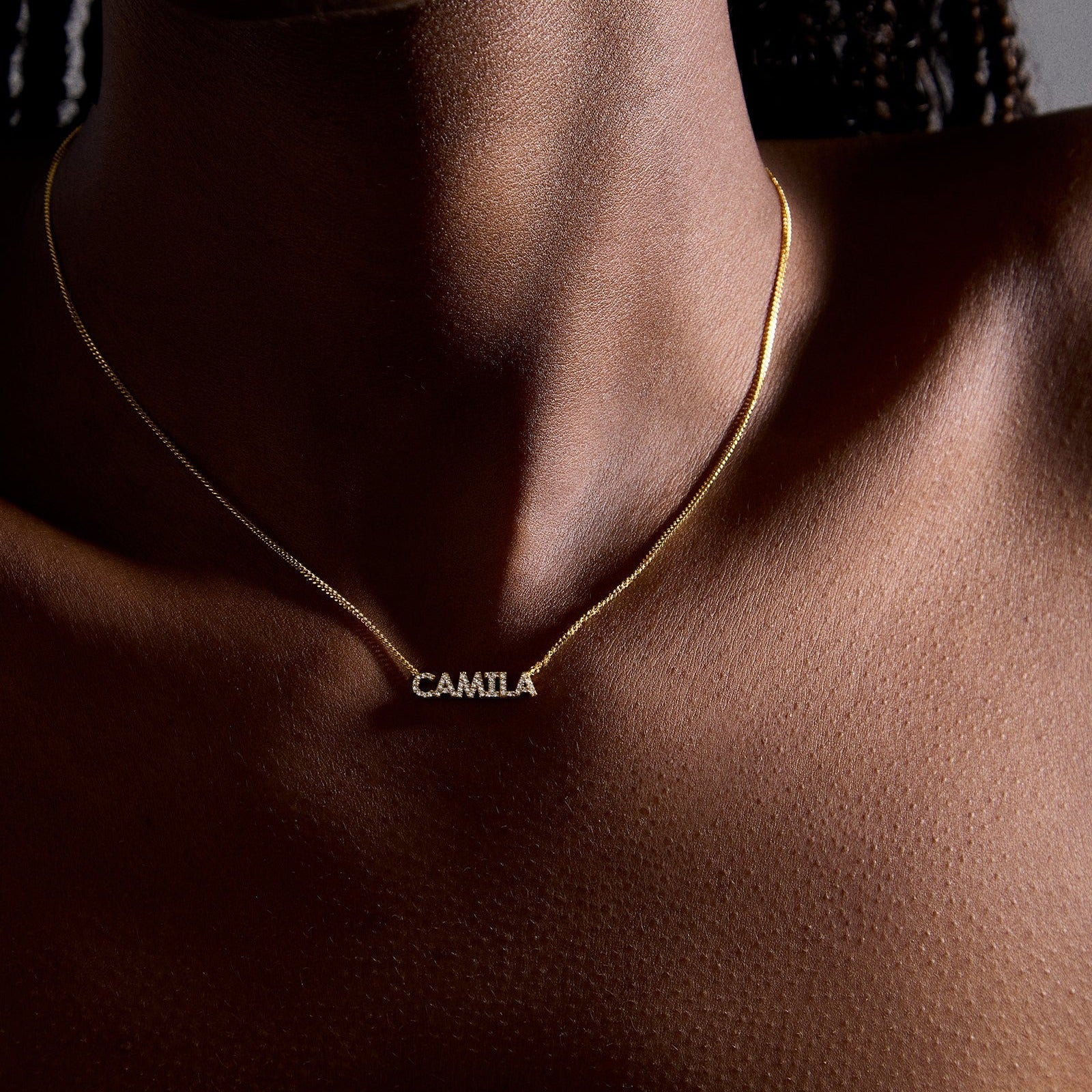 14K Gold Custom Nameplate Necklace - Mini Block