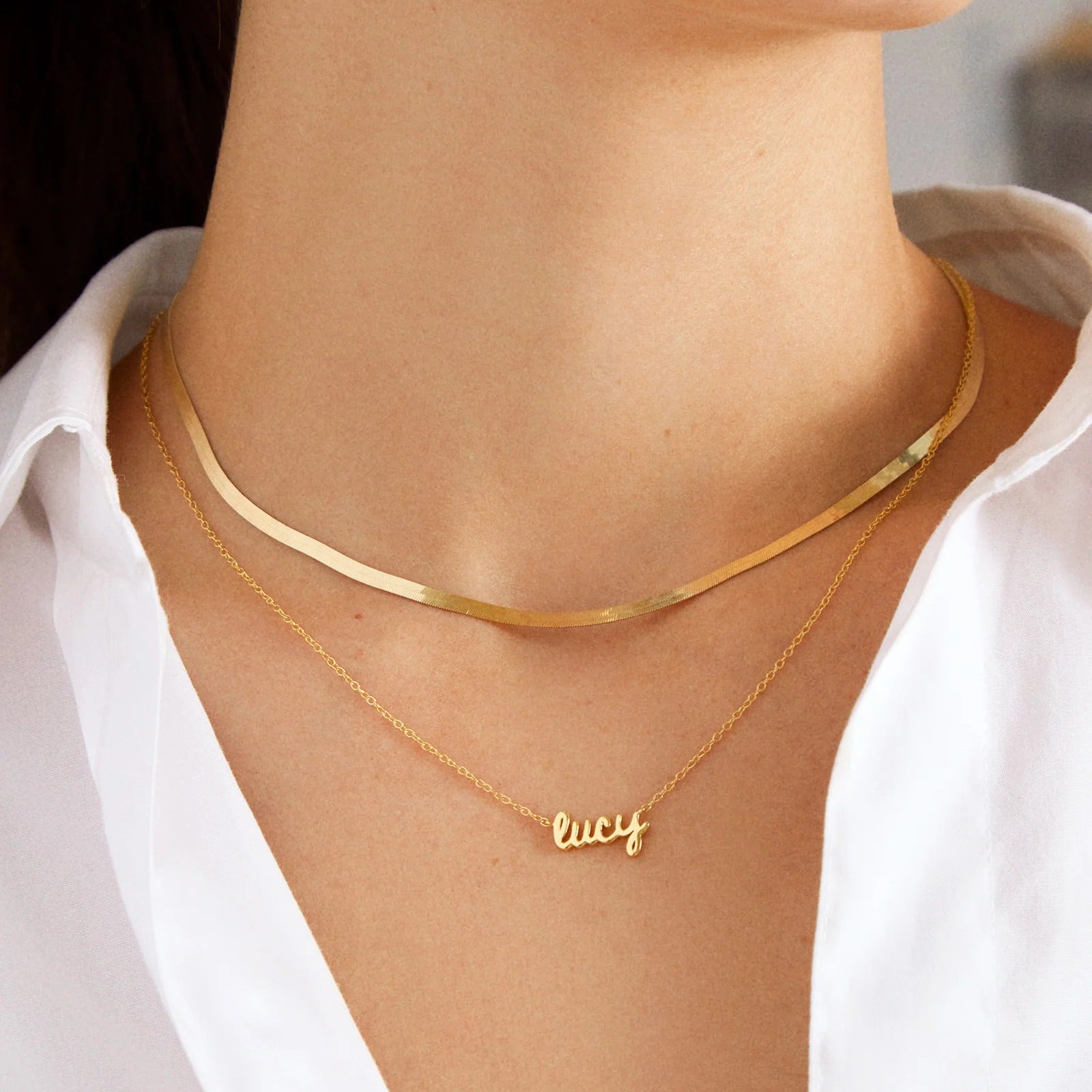 14K Gold Custom Nameplate Necklace - Mini Script