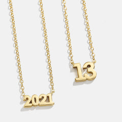 14K Gold Block Font Custom Number Necklace - Block Font Numbers