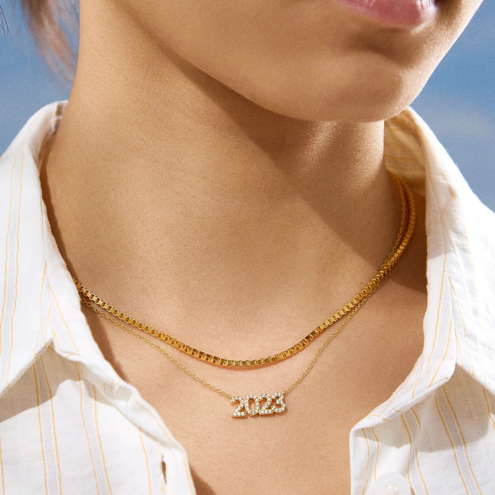 14K Gold Block Font Custom Number Necklace - Block Font Numbers