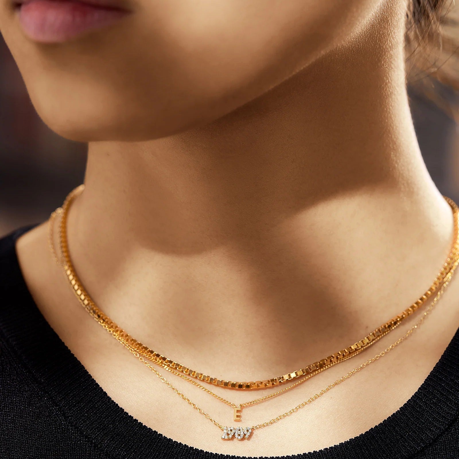 14K Gold Block Font Custom Number Necklace - Block Font Numbers