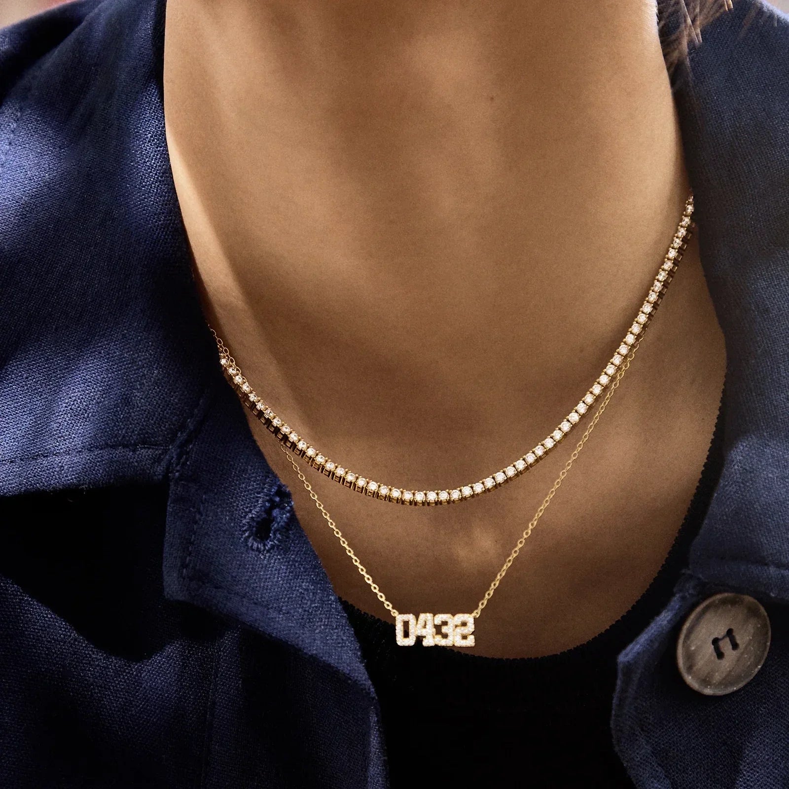 14K Gold Varsity Font Custom Number Necklace - Varsity Font Numbers