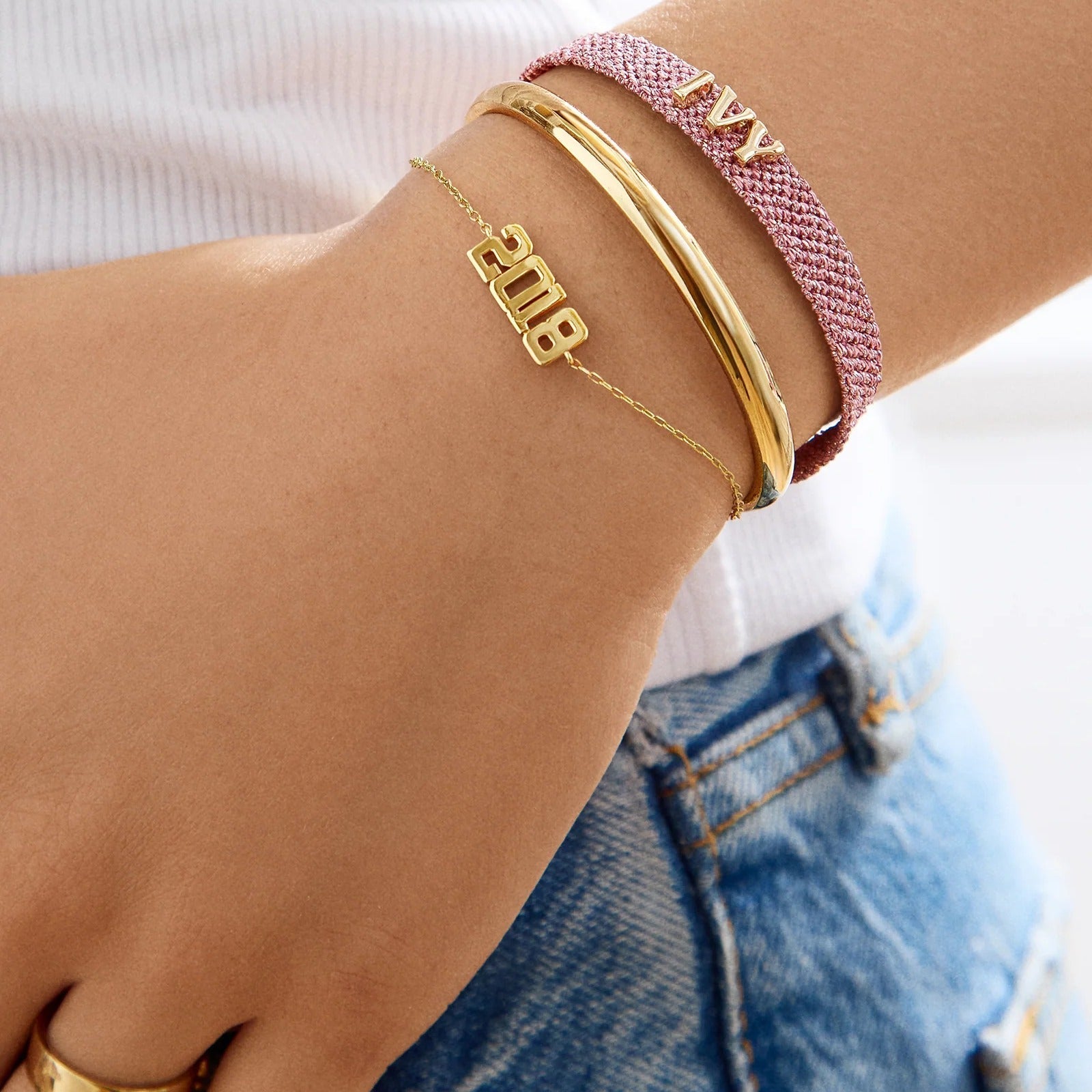 14K Gold Varsity Font Custom Number Bracelet - Varsity Font Numbers
