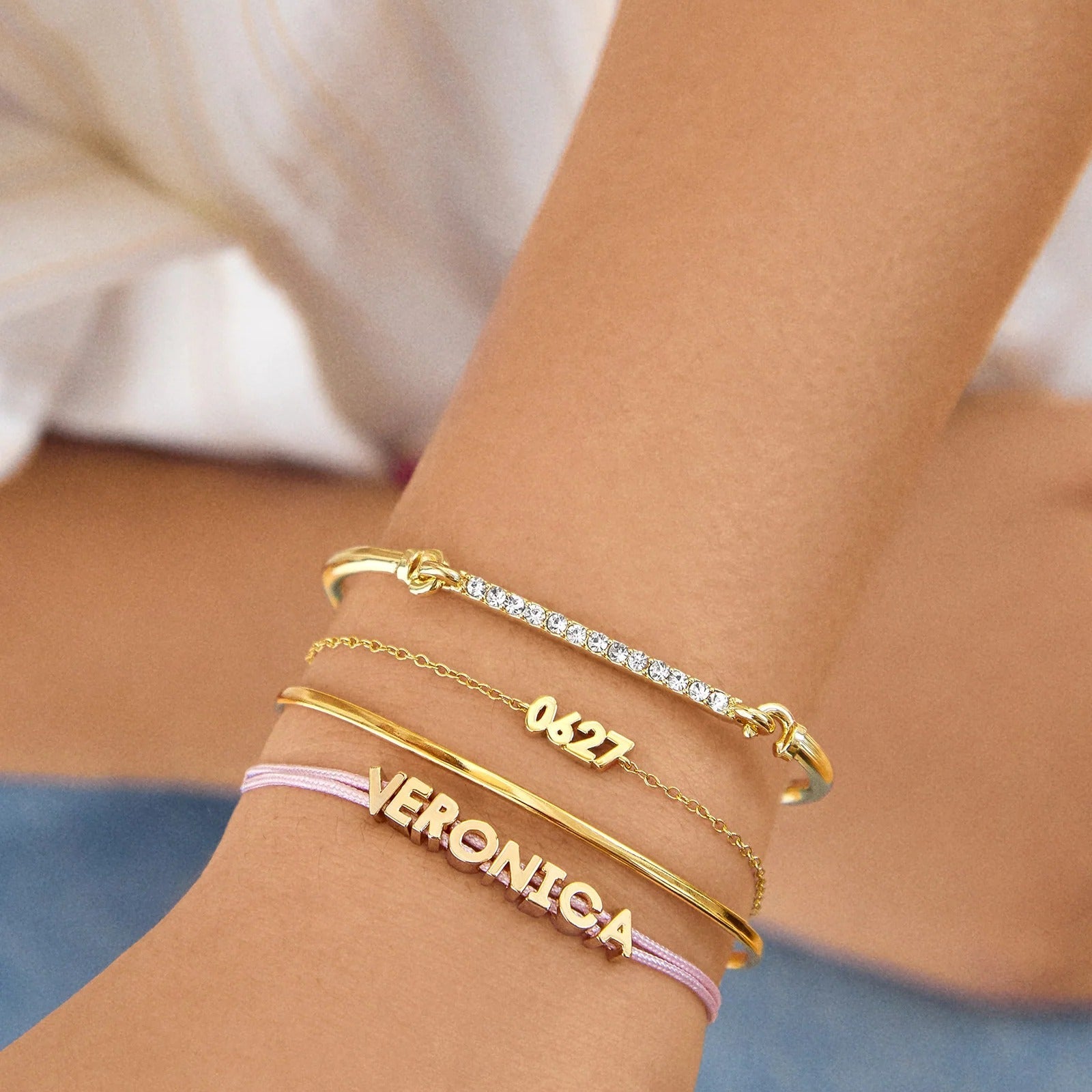 14K Gold Block Font Custom Number Bracelet - Block Font Numbers
