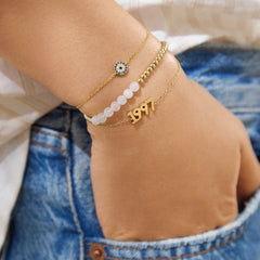 14K Gold Block Font Custom Number Bracelet - Block Font Numbers