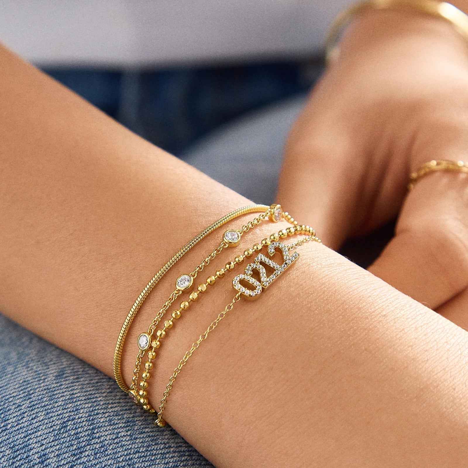 14K Gold Block Font Custom Number Bracelet - Block Font Numbers