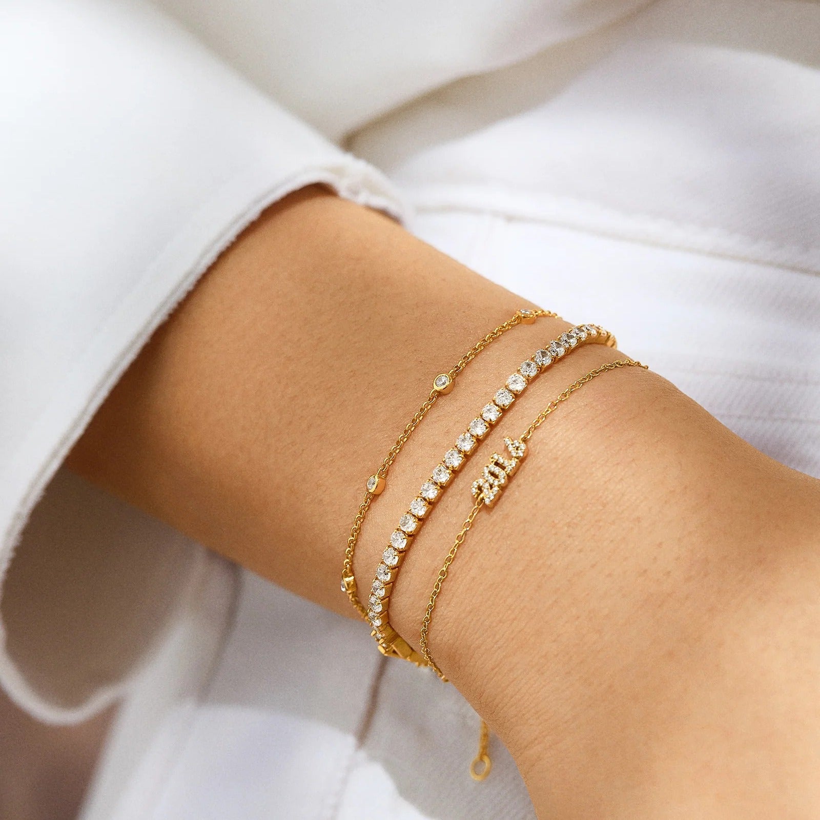 14K Gold Block Font Custom Number Bracelet - Block Font Numbers
