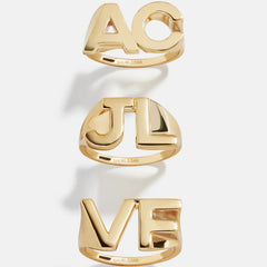14K Gold Double Custom Initial Block Ring - 14K Gold