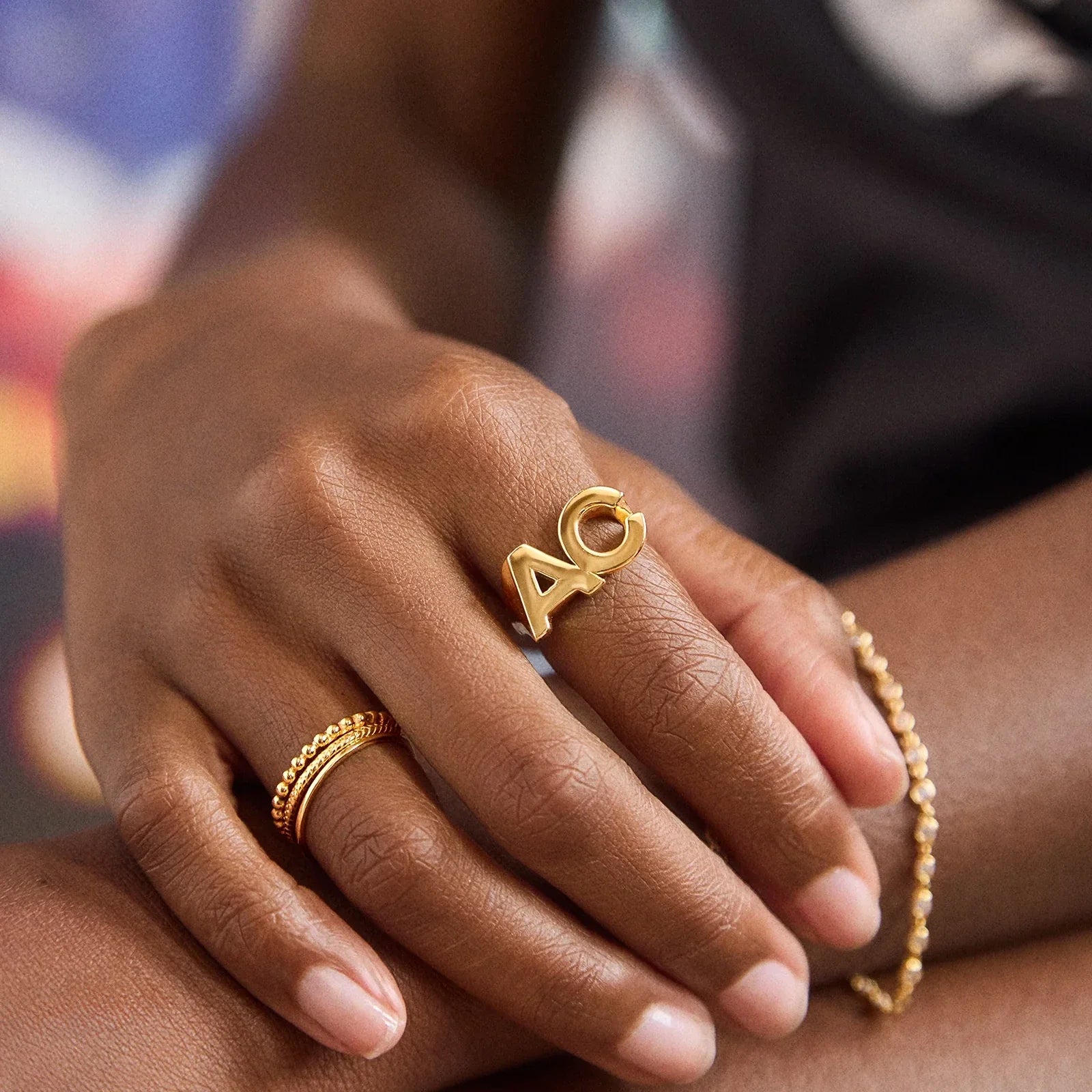 14K Gold Double Custom Initial Block Ring - 14K Gold