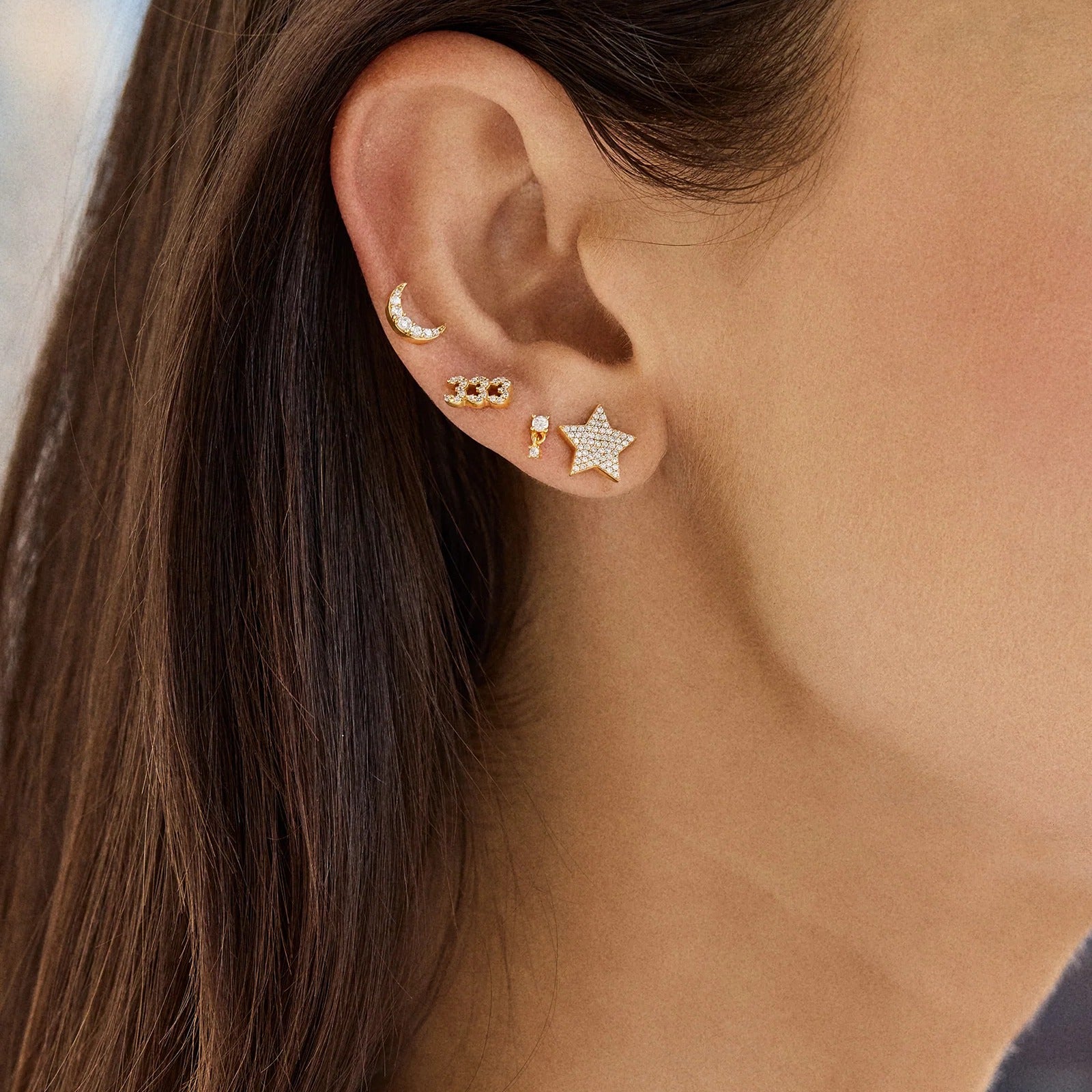 14K Gold Celestial Delicate Stud - Pavé Star