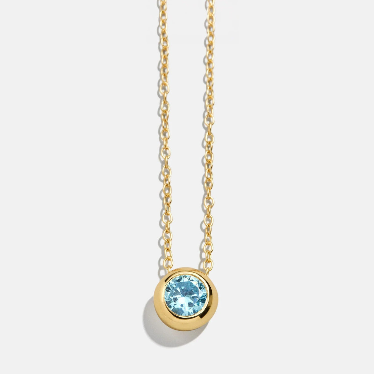14K Gold Birthstone Pendant Necklace - Aquamarine