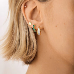 14K Gold Birthstone Huggie Earrings - Emerald