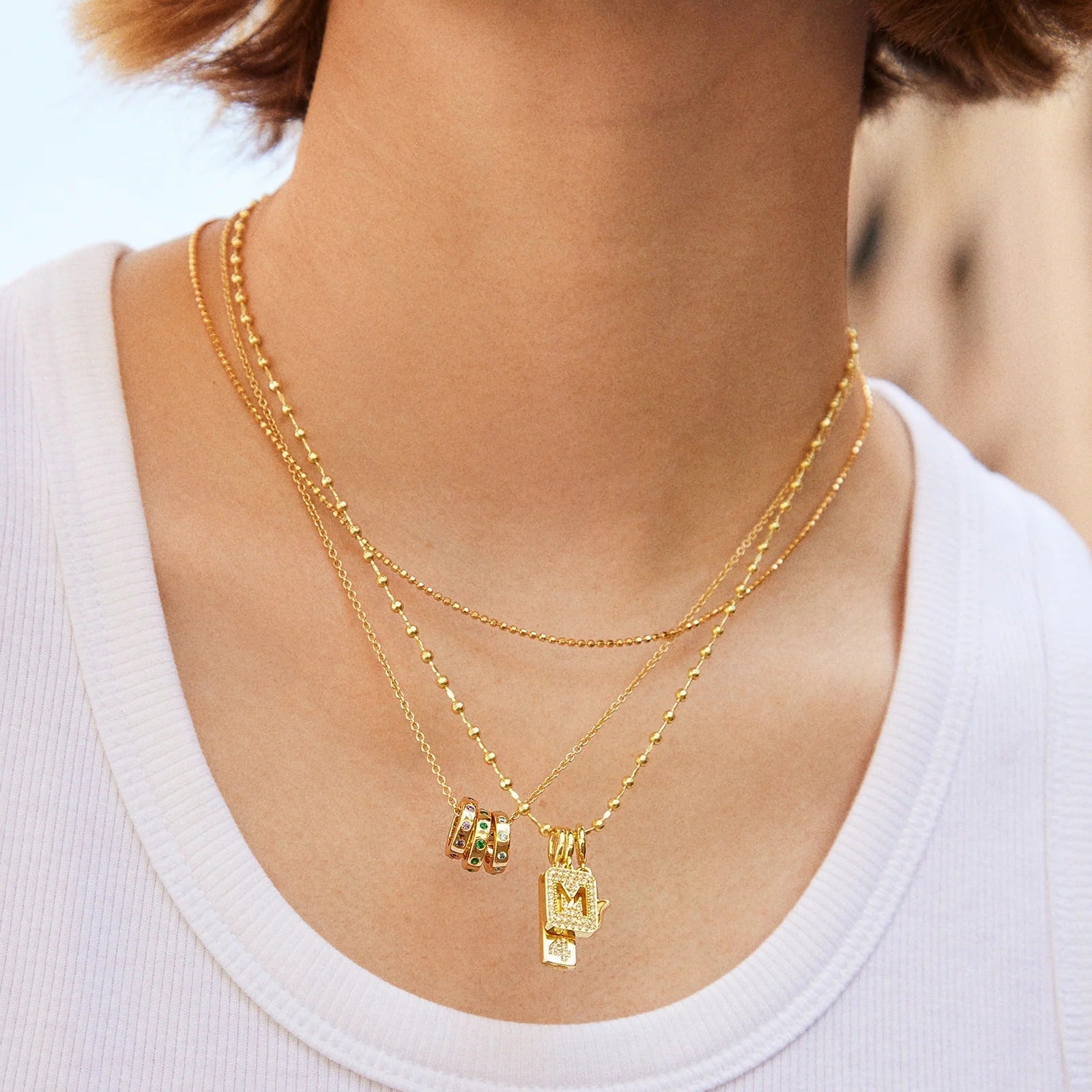 14K Gold Birthstone Charm Necklace - Gold