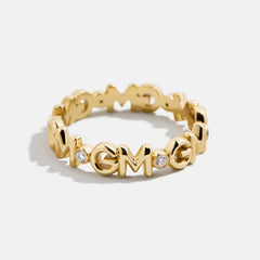 14K Gold Custom Nameplate Ring - 14K Gold. Pavé Cubic Zirconia Stones