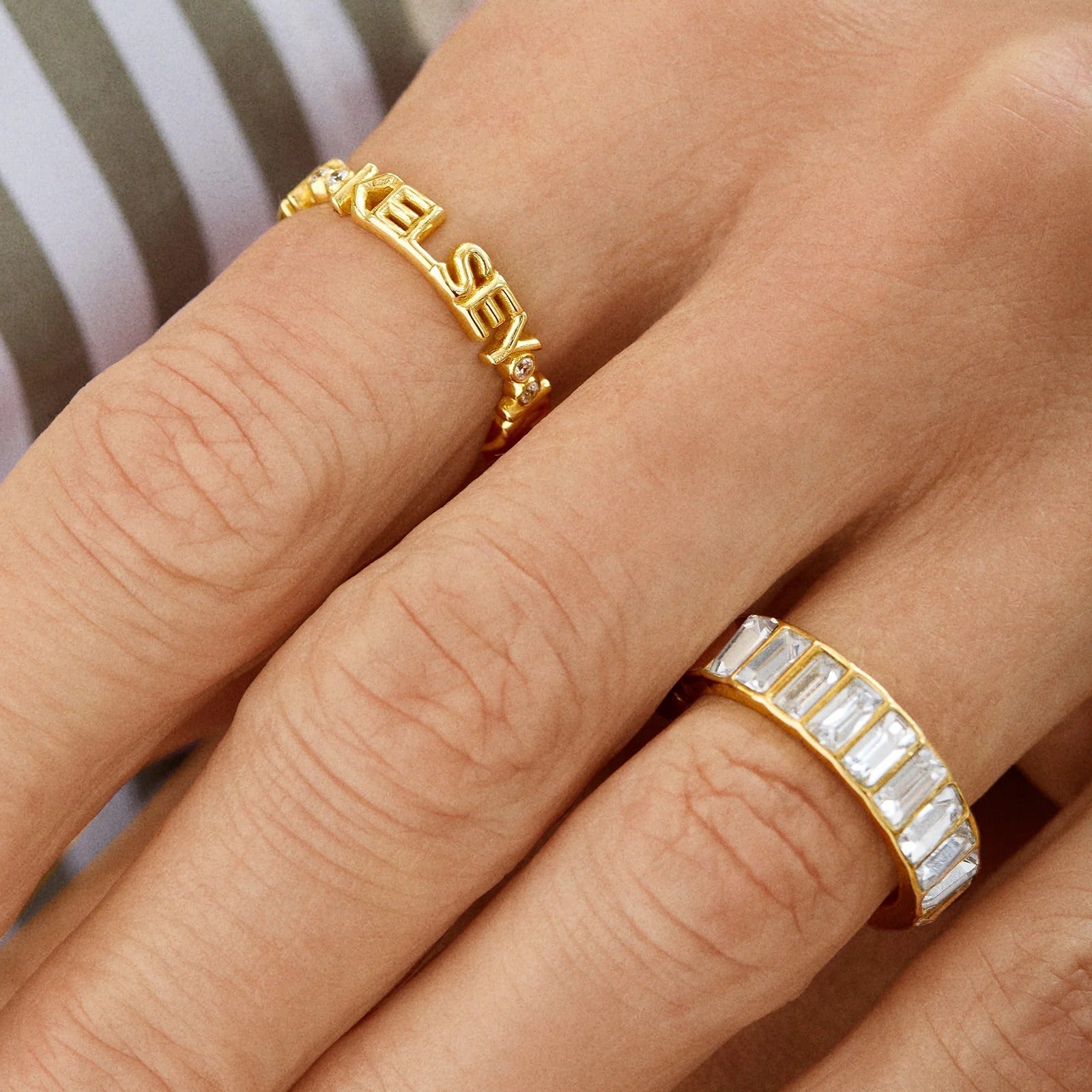 14K Gold Custom Nameplate Ring - 14K Gold. Pavé Cubic Zirconia Stones