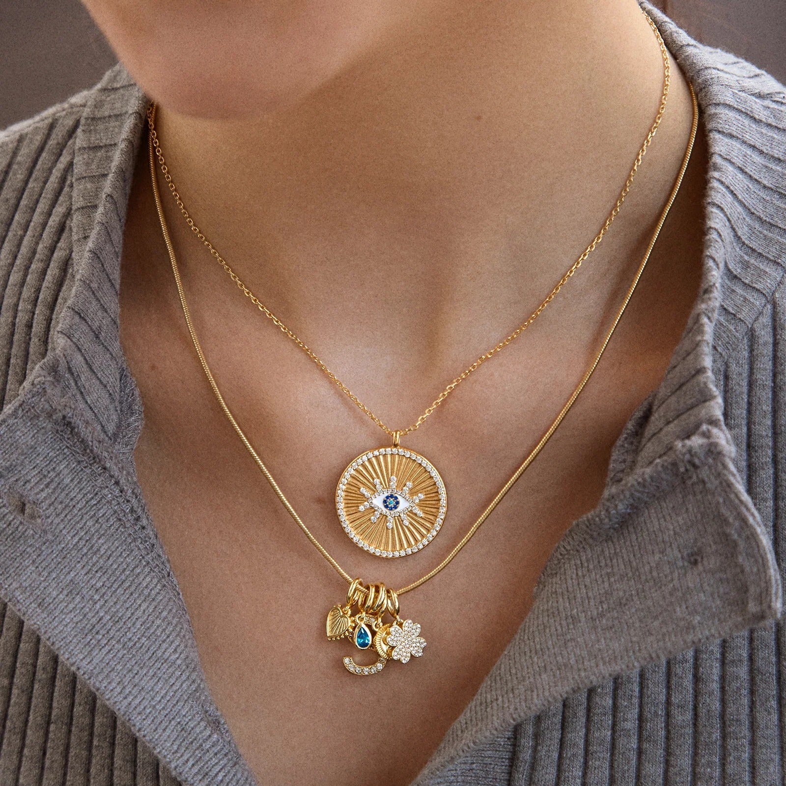 18K Gold Evil Eye Reversible Pendant Necklace - Evil Eye