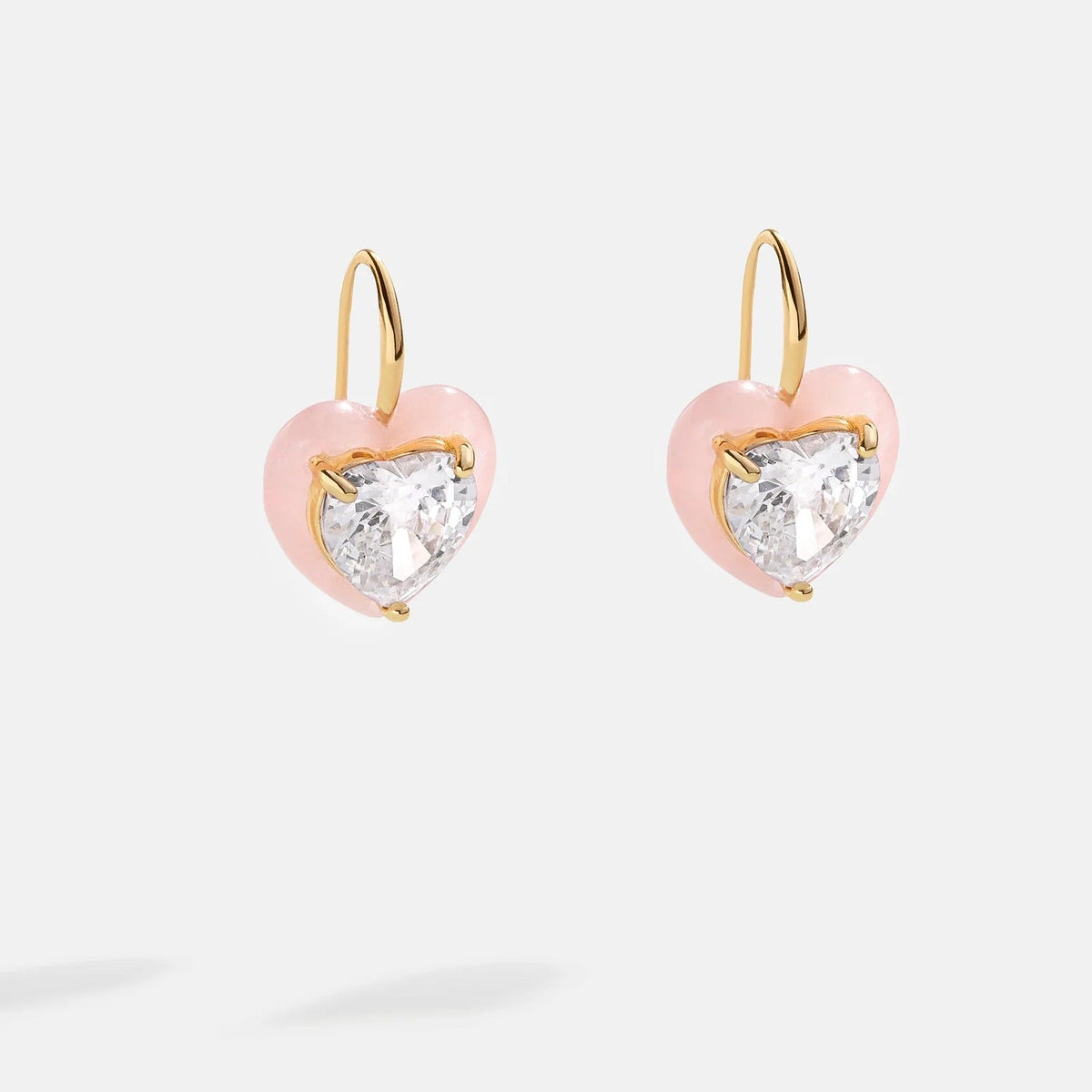Alma Earrings - Jeweled Pink Heart Drop Earrings