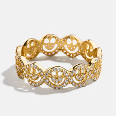 18K Gold Smiley Pavé Ring - Smiley Face