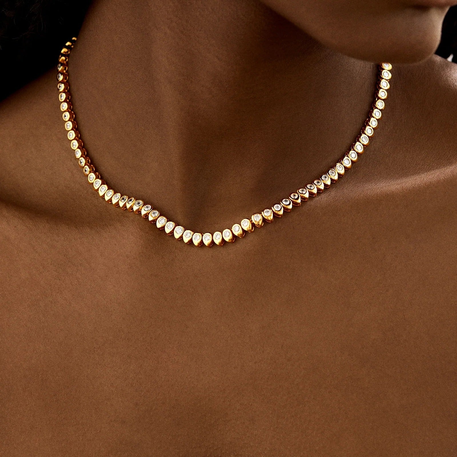 18K Gold Geraldine Tennis Necklace - Gold/Pavé