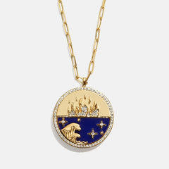 18K Gold Fire Reversible Pendant Necklace - Navy