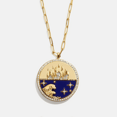 18K Gold Fire Reversible Pendant Necklace - Navy