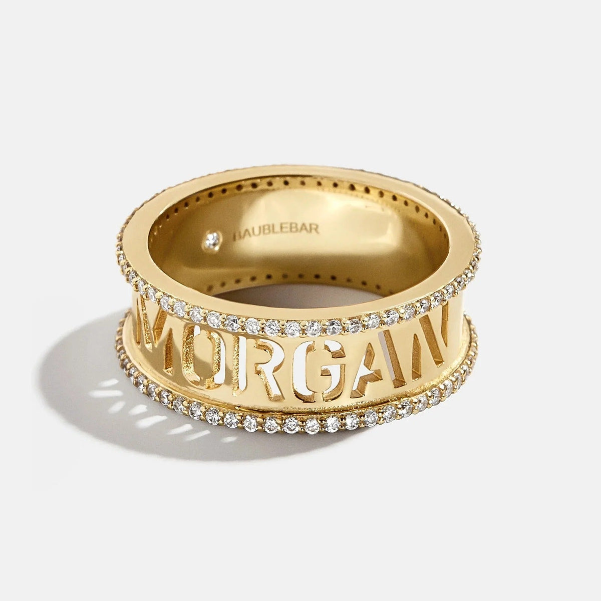 14K Gold Cutout Custom Name Ring - Gold/Pavé