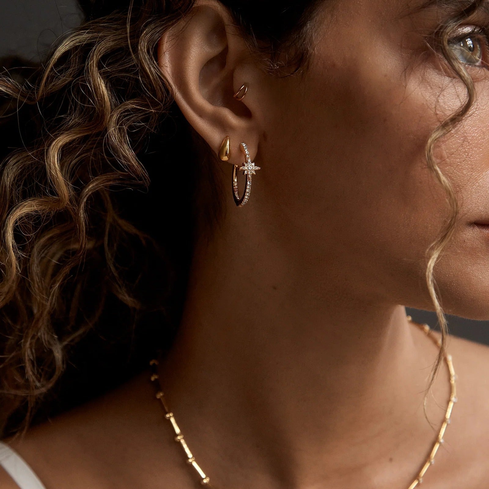 Astra Celestial Hoop Earrings - Gold/Pavé