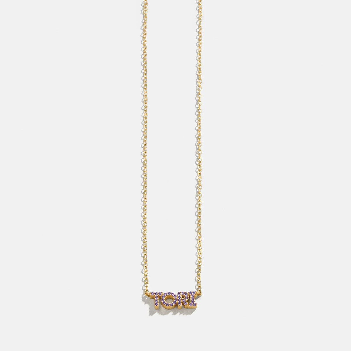14K Gold Birthstone Custom Nameplate Necklace - Amethyst