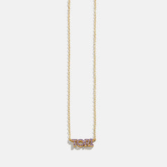 14K Gold Birthstone Custom Nameplate Necklace - Amethyst