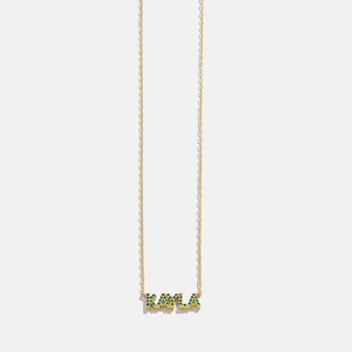 14K Gold Birthstone Custom Nameplate Necklace - Emerald