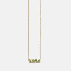 14K Gold Birthstone Custom Nameplate Necklace - Emerald