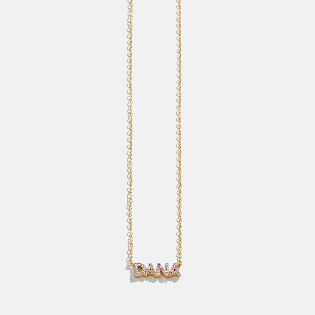 14K Gold Birthstone Custom Nameplate Necklace - Light Amethyst