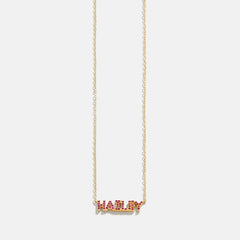14K Gold Birthstone Custom Nameplate Necklace - Ruby