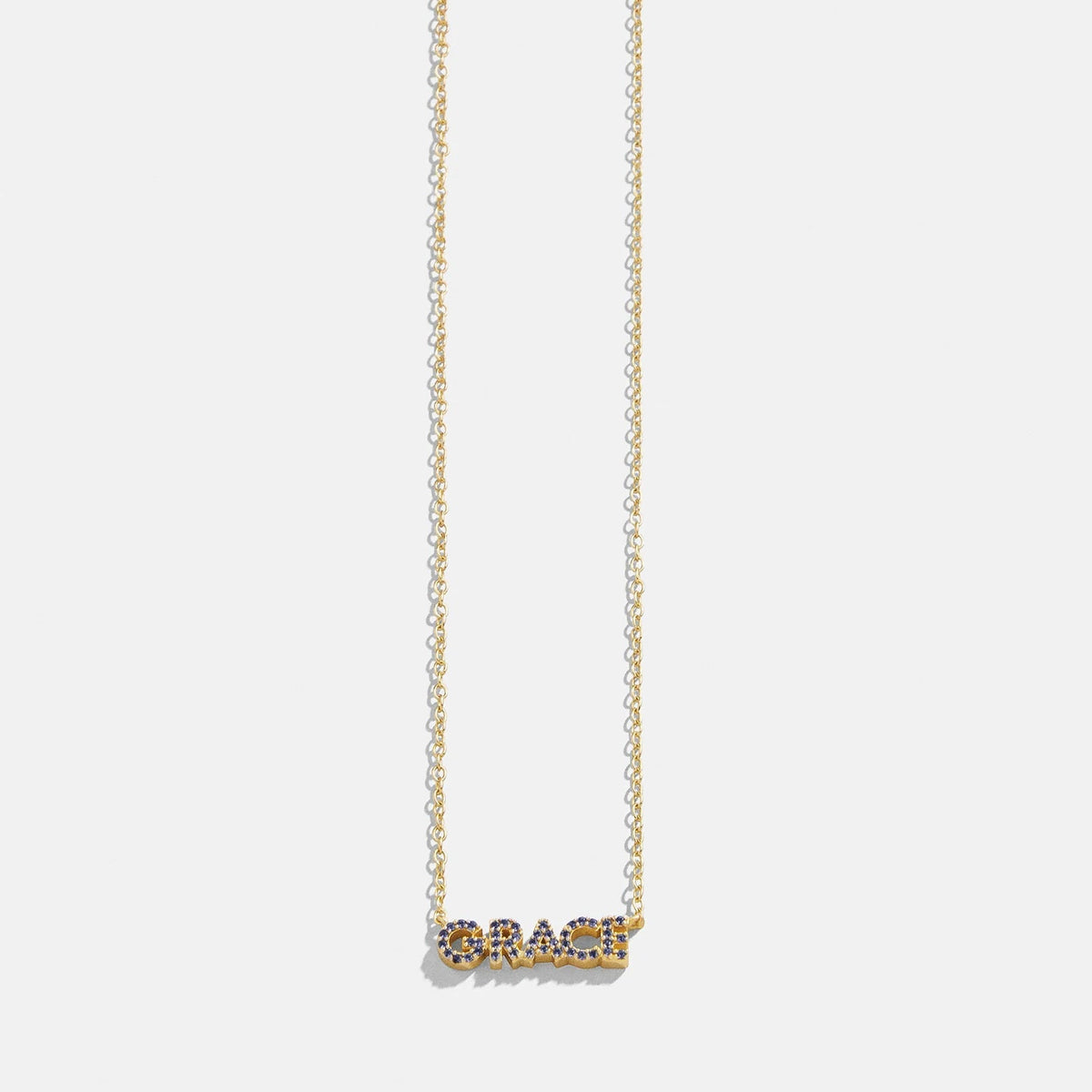 14K Gold Birthstone Custom Nameplate Necklace - Sapphire