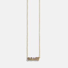 14K Gold Birthstone Custom Nameplate Necklace - Sapphire