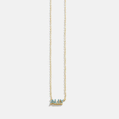 14K Gold Birthstone Custom Nameplate Necklace - Blue Zircon