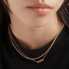 14K Gold Birthstone Custom Nameplate Necklace - Peridot