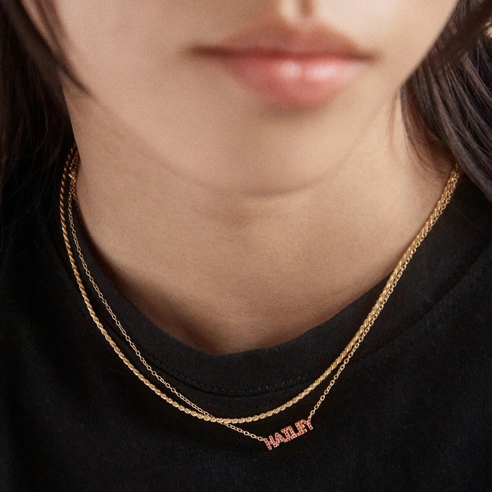 14K Gold Birthstone Custom Nameplate Necklace - Garnet